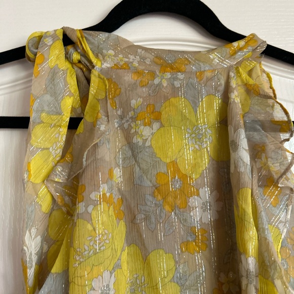 Veronica Beard Dali silk chiffon ruffle pintuck pleat sleeveless blouse floral 8 - Picture 15 of 16